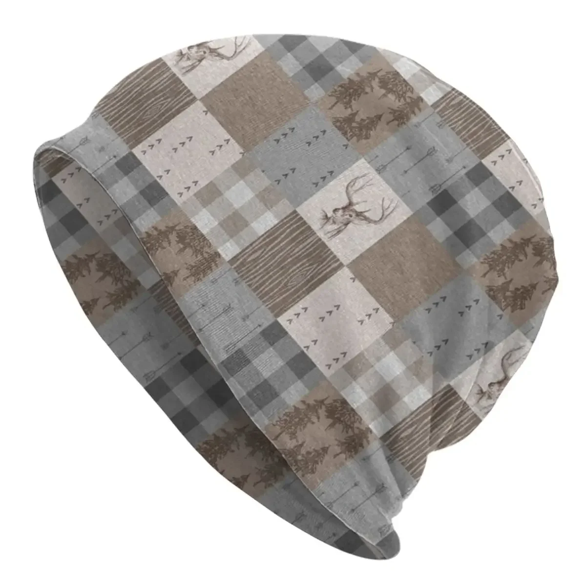 Deer Patchwork Rustic Neutrals Bonnet Hat Vintage Street Skullies Beanies Hat for Men Knitting Hats Spring Multifunction Cap