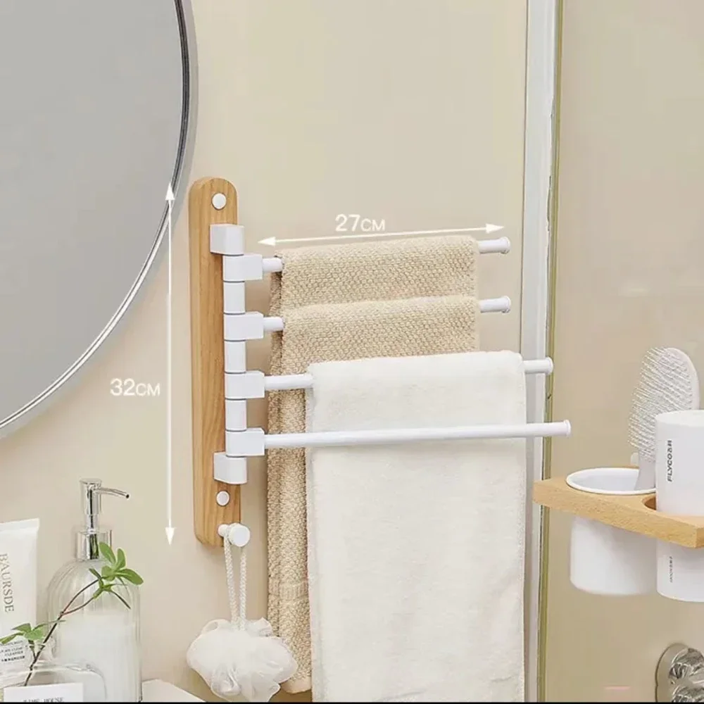 Walnut Swivel Towel Bars Hanger Bathrobe Towel Rack Holder no-punch multi-bar Wall Mounted Rotatable Bathroom Accessories