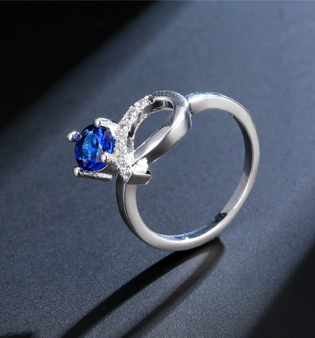 New Vintage 925 Sterling Silver Bow Ring Featuring Genuine Sapphire Premium Hand Jewelry For Fashion Forward Women And Teens
