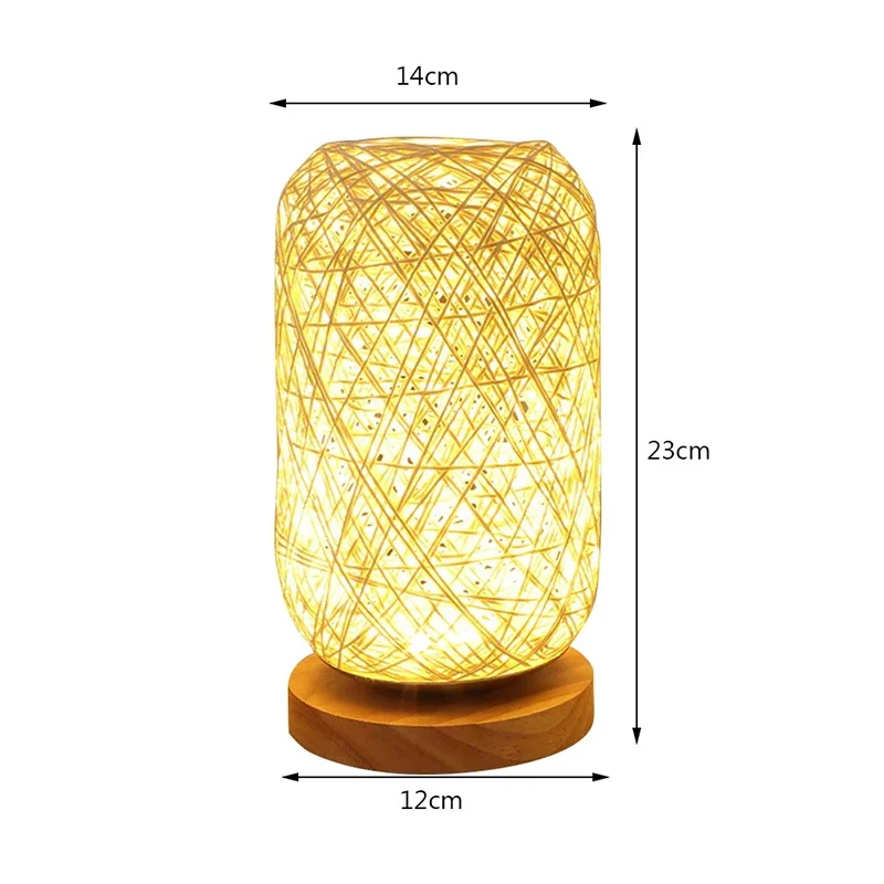 Luce notturna da comodino per camera da letto creatività personalizzata filo di canapa in legno avvolto lampade da tavolo a sfera in Rattan decorazione luce da scrivania a LED