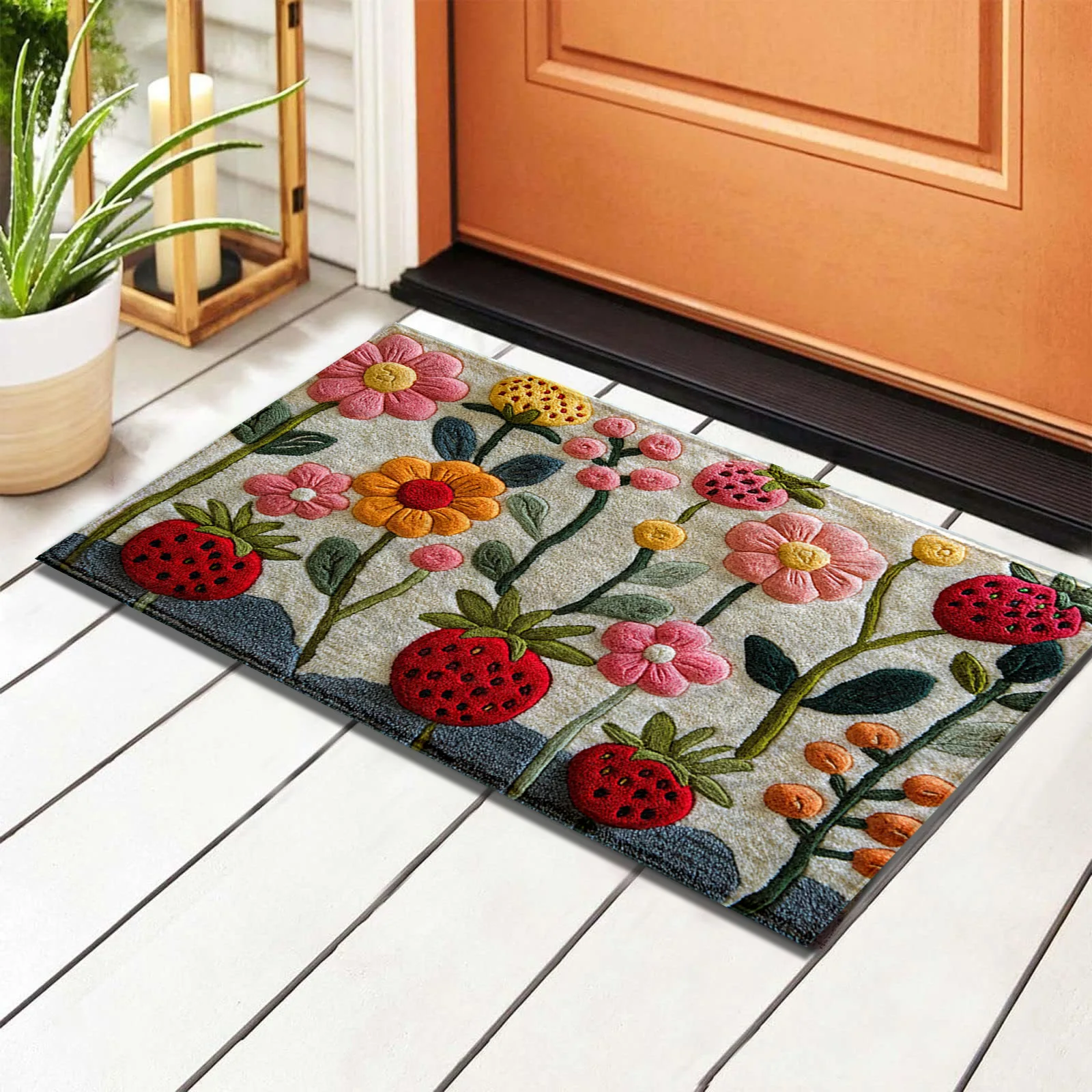 Bathroom Floor Mat Imitation Cashmere Anti-fouling Anti-slip Carpet  Foot Mat Flower Pattern