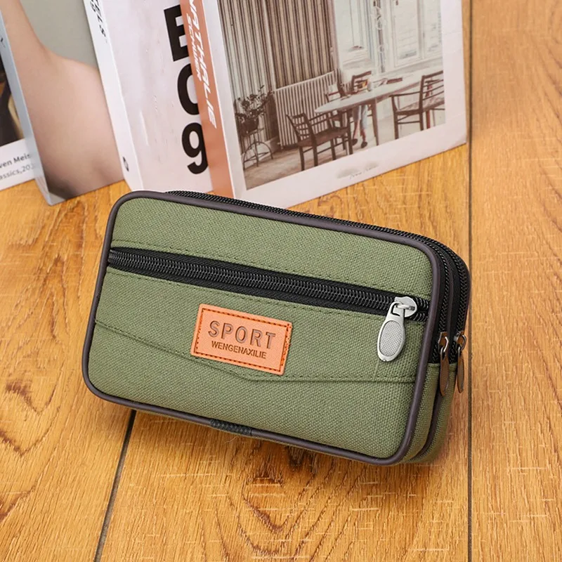 1PC Mobile Phone Belt Bag For Men Coin Purse Pouch Card Holder Canvas Fanny Pack