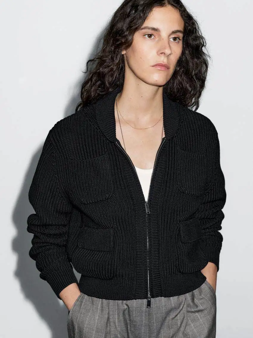 

Ethereal costume 2026 MD spring new style of Ladies' casual Short-sleeved small lapel zipper knitted cardigan