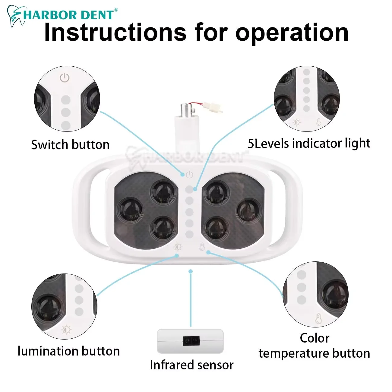 HARBOR DENT Стоматологический светодиодный светочувствительный светильник Бестеневой светильник Инструменты для ухода за полостью рта Оборудование для стульев AC/DC 12-24 В