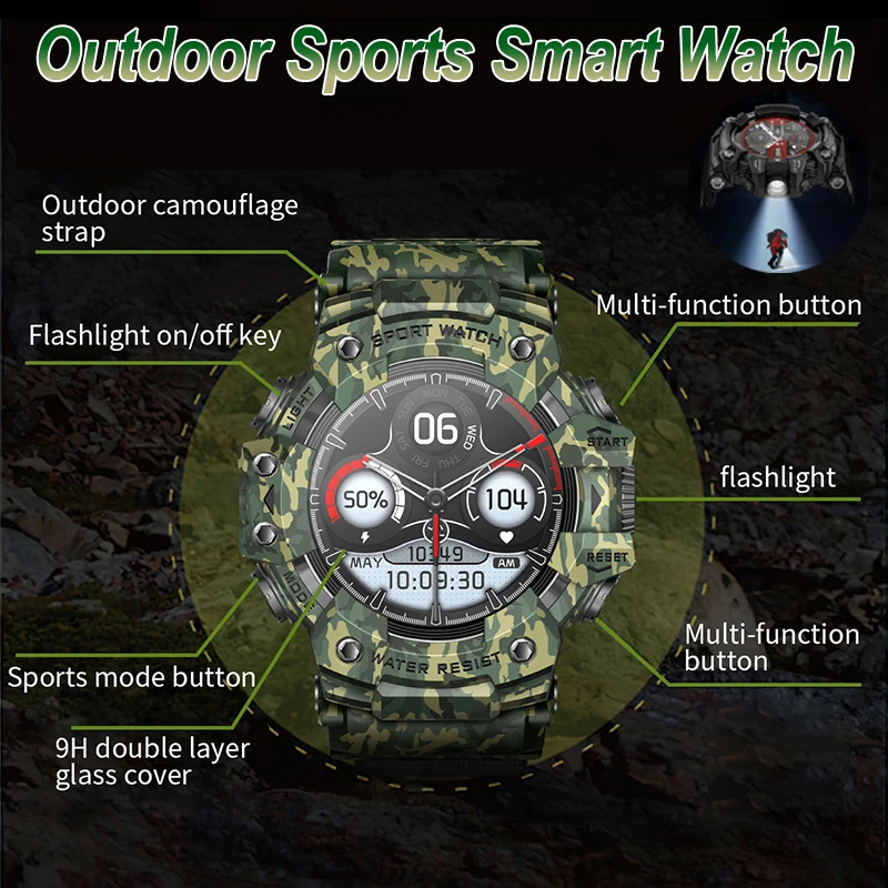 

New For Xiaomi Military Sports Smart Watch Men 100+ Sports Outdoor Fitness Compass Heart rate HD BT Call Waterproof Smart Watch
