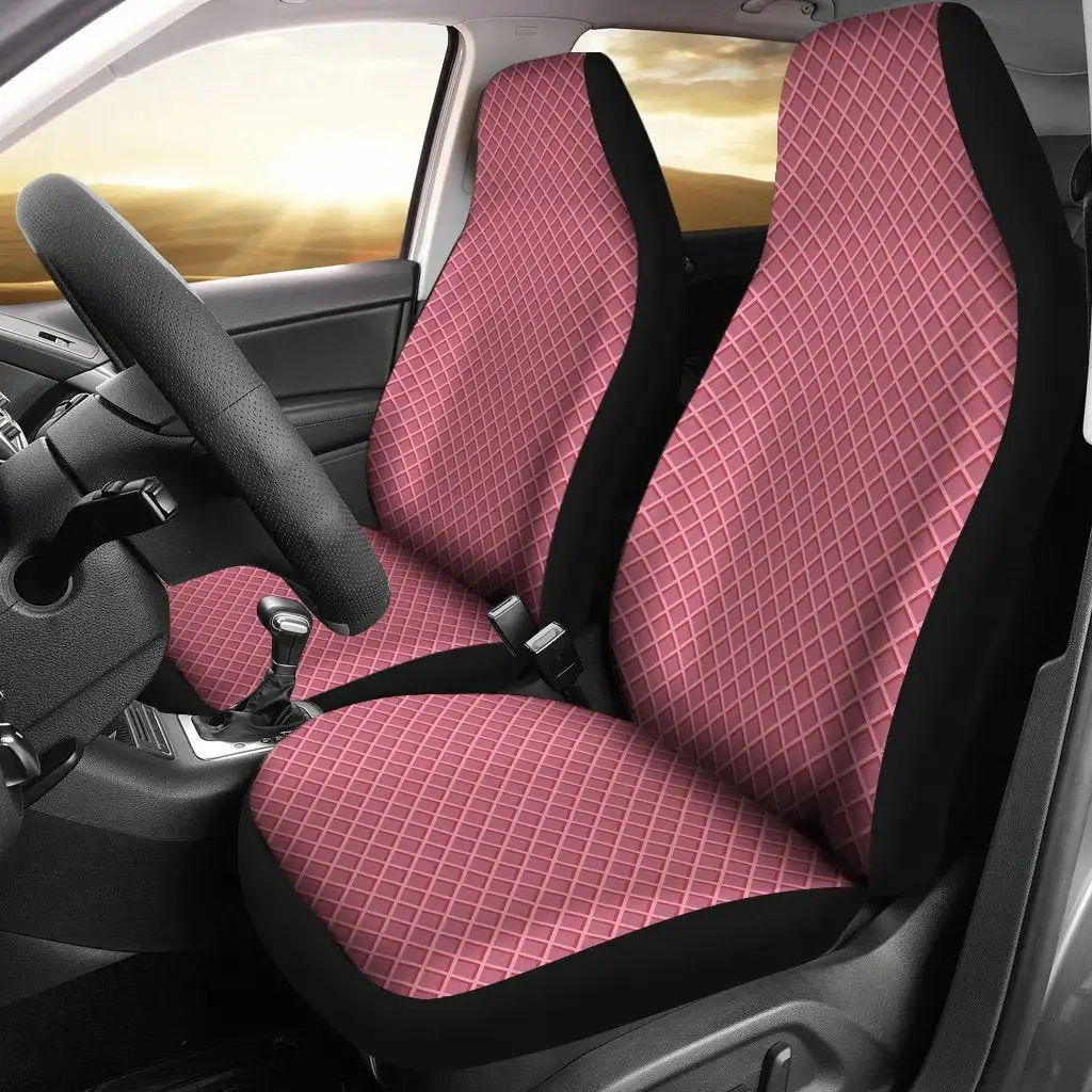 Waffle Pink Pattern Print Seat Cover Car Seat Covers Set 2 Pc, Car Accessories Car Mats