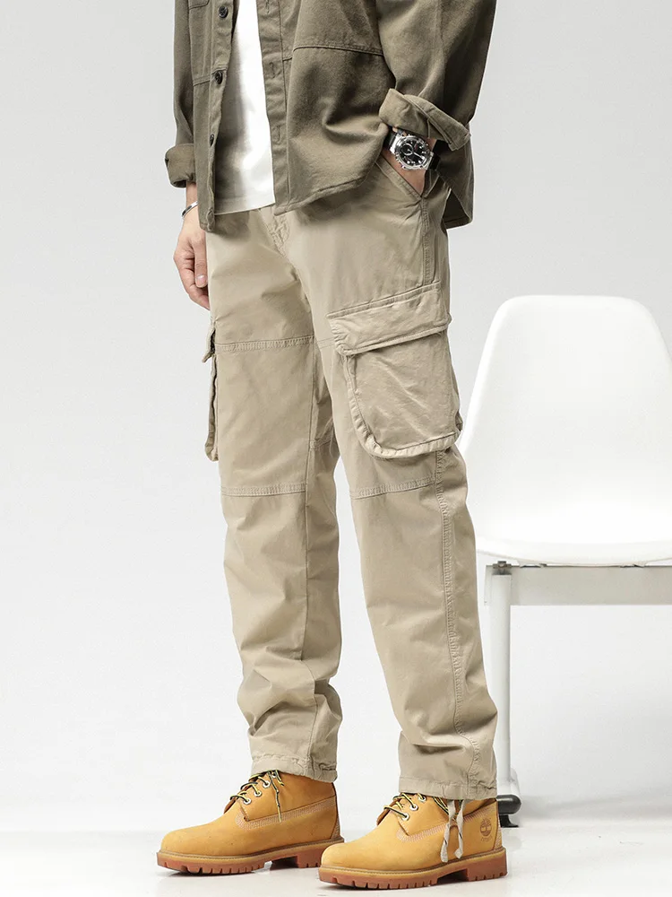 

Spring Summer Multi-Pockets Men's Straight Cargo Pants Military Style Tactical Long Trousers Male Cotton Casual Work Pant