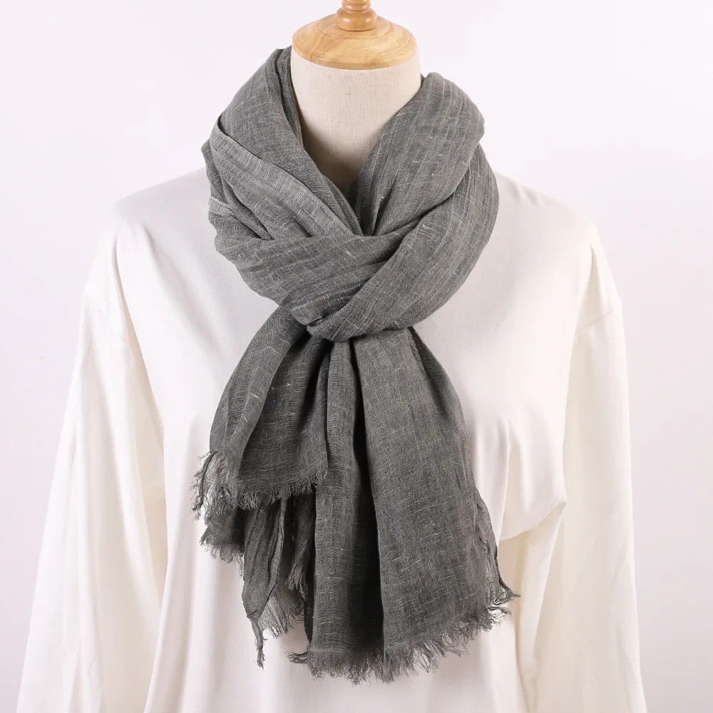 VREOVOR Spring and Summer New Solid Color Yarn Cotton and Linen Scarf Tassel Artistic Shawl Print Versatile Cotton and Linen