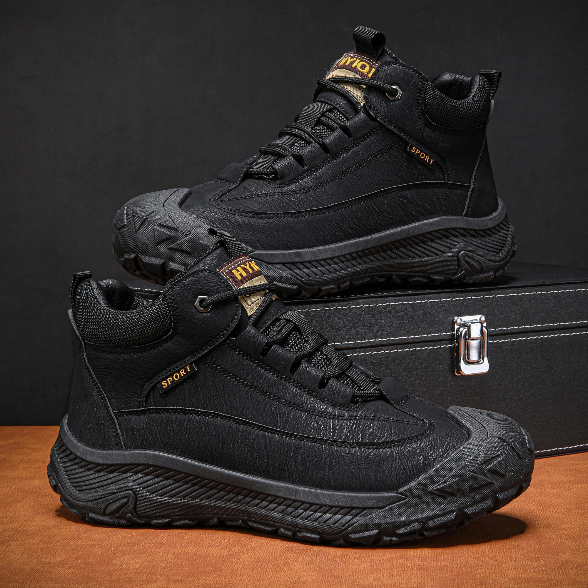 Botas de caña alta para hombre, botas de senderismo transpirables de estilo retro, calzado deportivo para exteriores de estilo británico