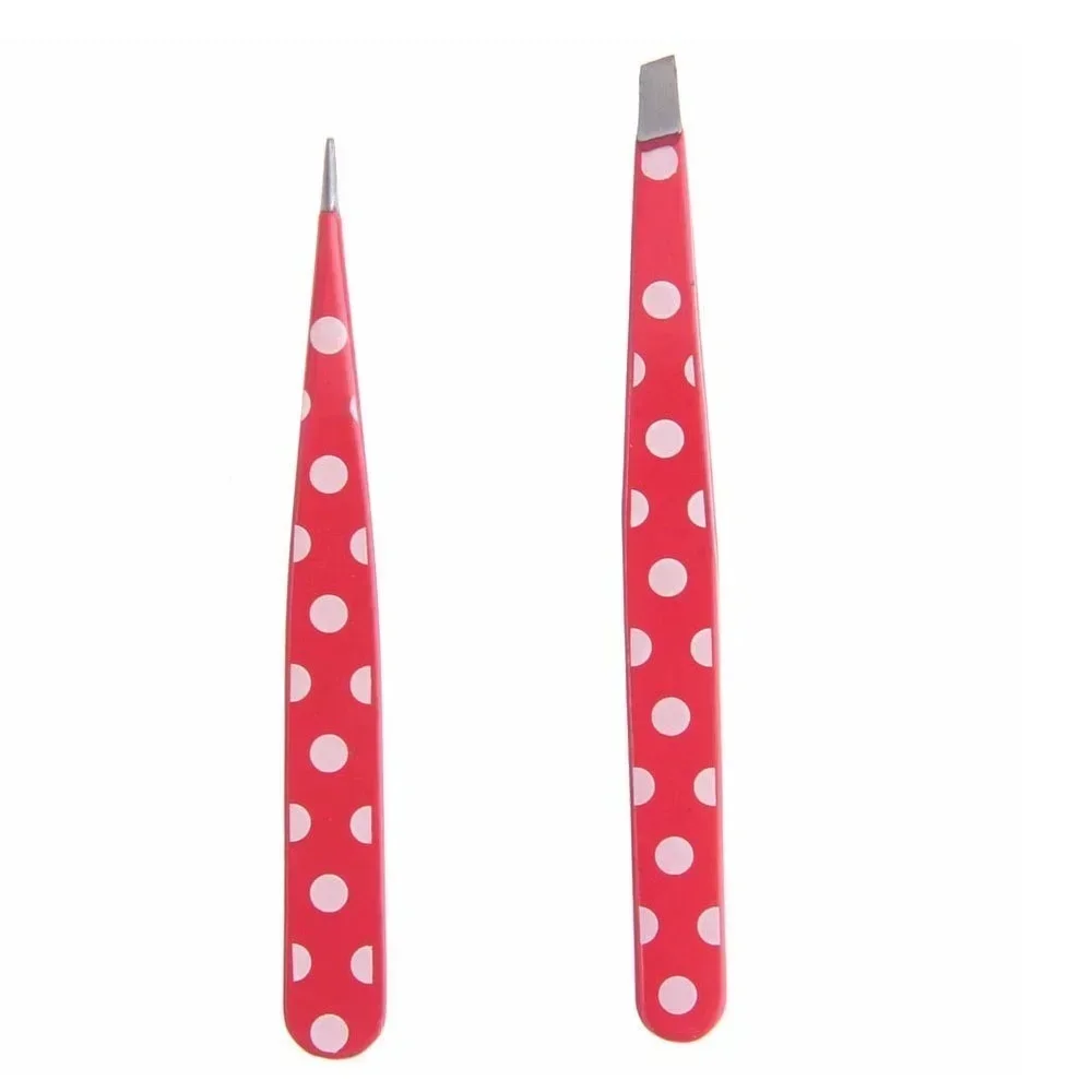 2Pcs Professional Beauty Slant Makeup Tools Stainless Steel Hair Removal Eyebrow Tweezer