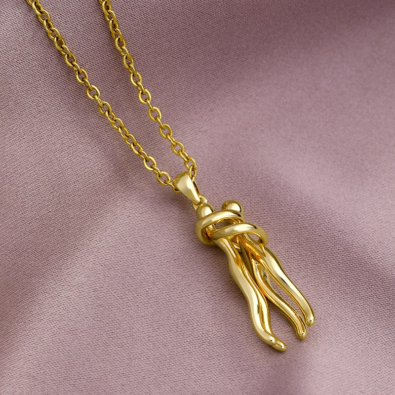 Fashion Stainless Steel Chain Gold Plated Copper Lovers embrace Pendant Necklace Charm Female Party Birthday Anniversar Jewelry