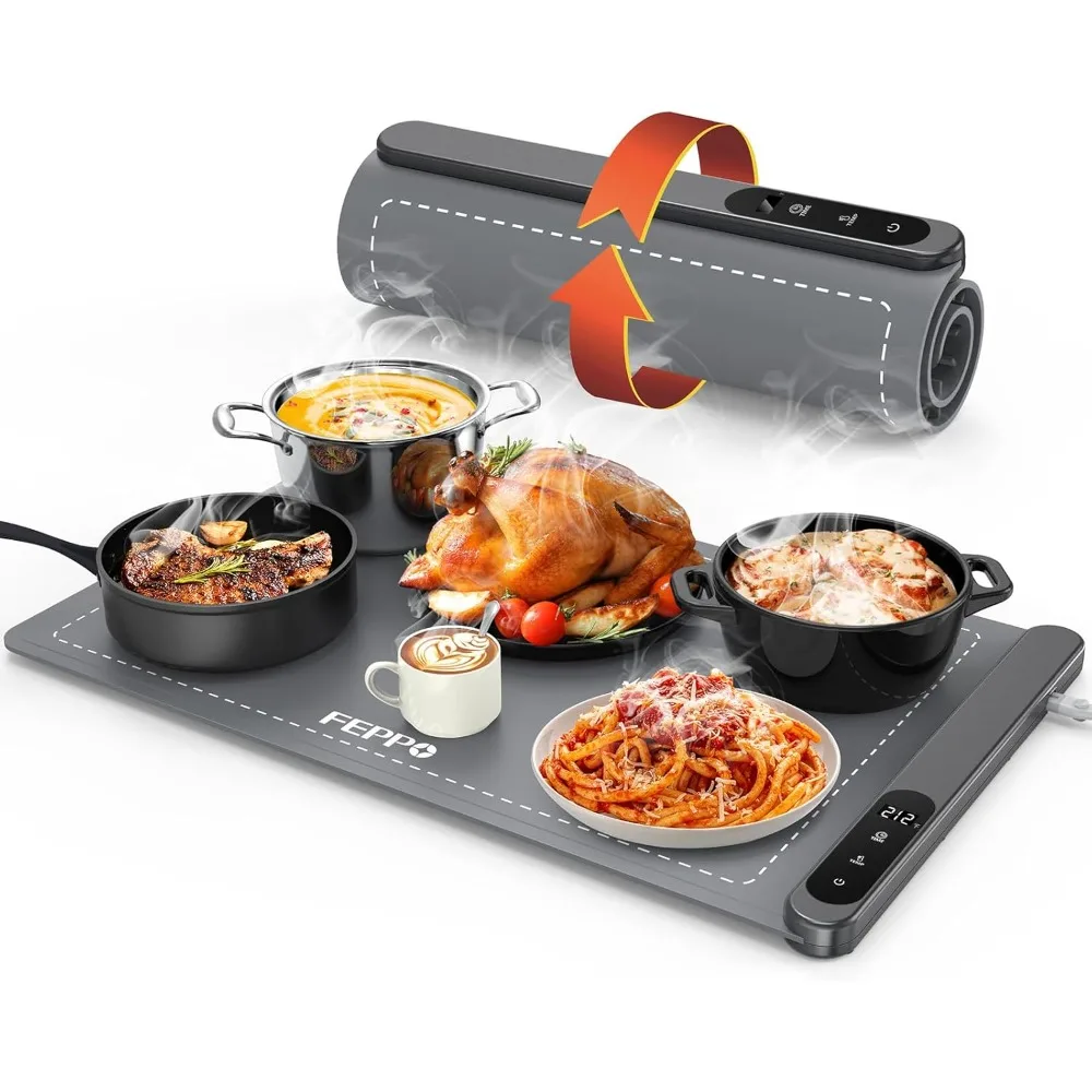 Food Warming Mat, Upgrade High-tech Graphene Heating Film, Fast Full Surface Electric Warming Tray with 6 Level Adjustable