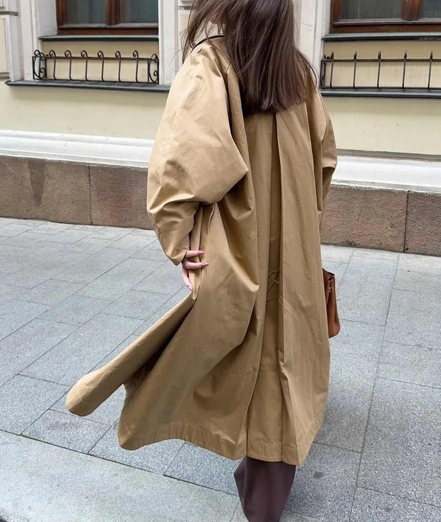 レディースシンプルロングトレンチコート2025秋冬ラペルシングルブレストトレンチコート純綿ゆったりレディーストレンチコート
