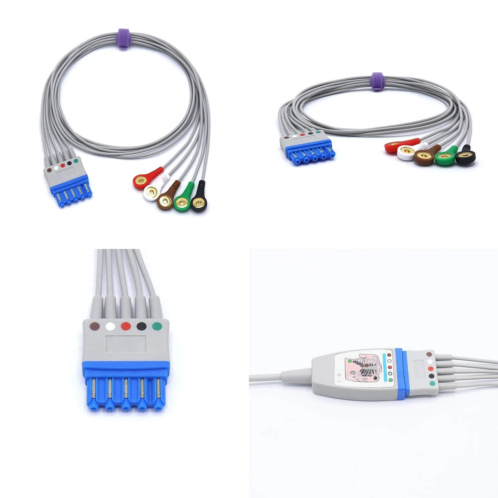 M1644A MP Series Compatible 5 Leads  ECG Leadwire Cable 5 Leads AHA Standard Snap