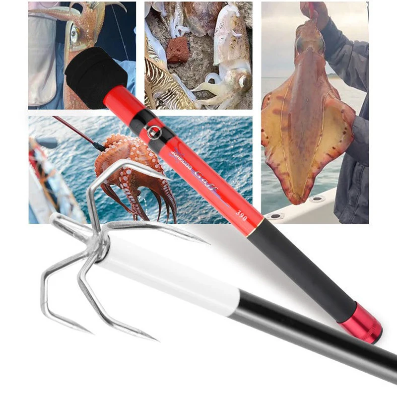 

3.9m Telescopic Squid Gaff Stainless Steel Five Hooks Corrosion Preventive Retractable Squid Spear Hook Overall Fishing Tool