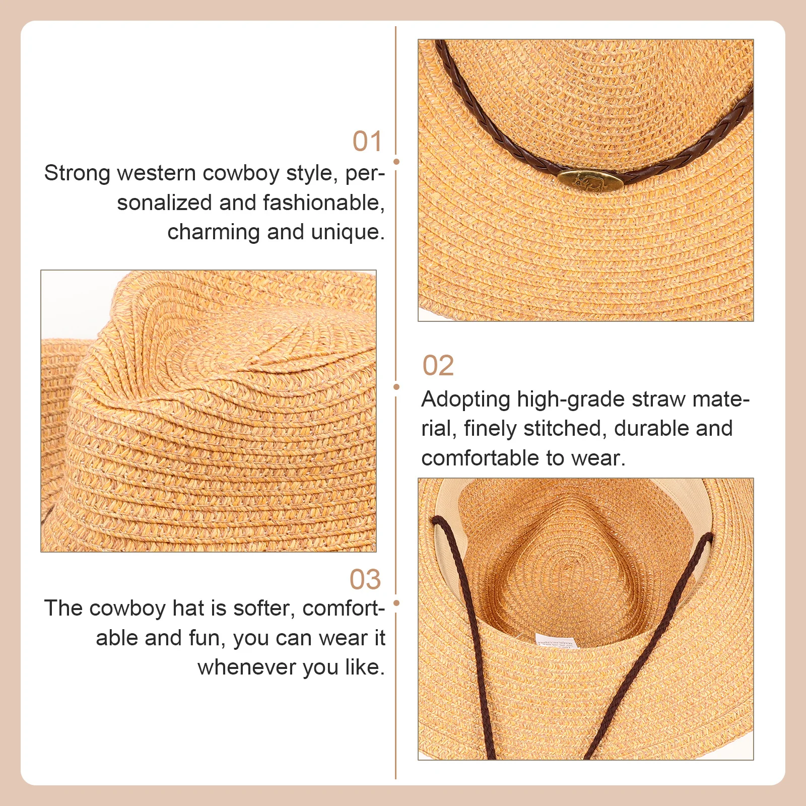 

Stylish Western Cowboy Summer Outdoor Sun Blocking Personalized Vintage Straw Hat Wear-Resist Comfortable Photography Hat For