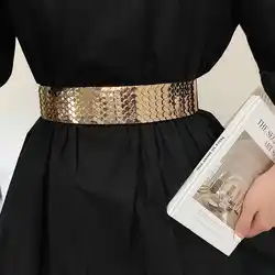 Women's wide version summer versatile decorative Western suit skirt belt new style elastic black holeless leather belt