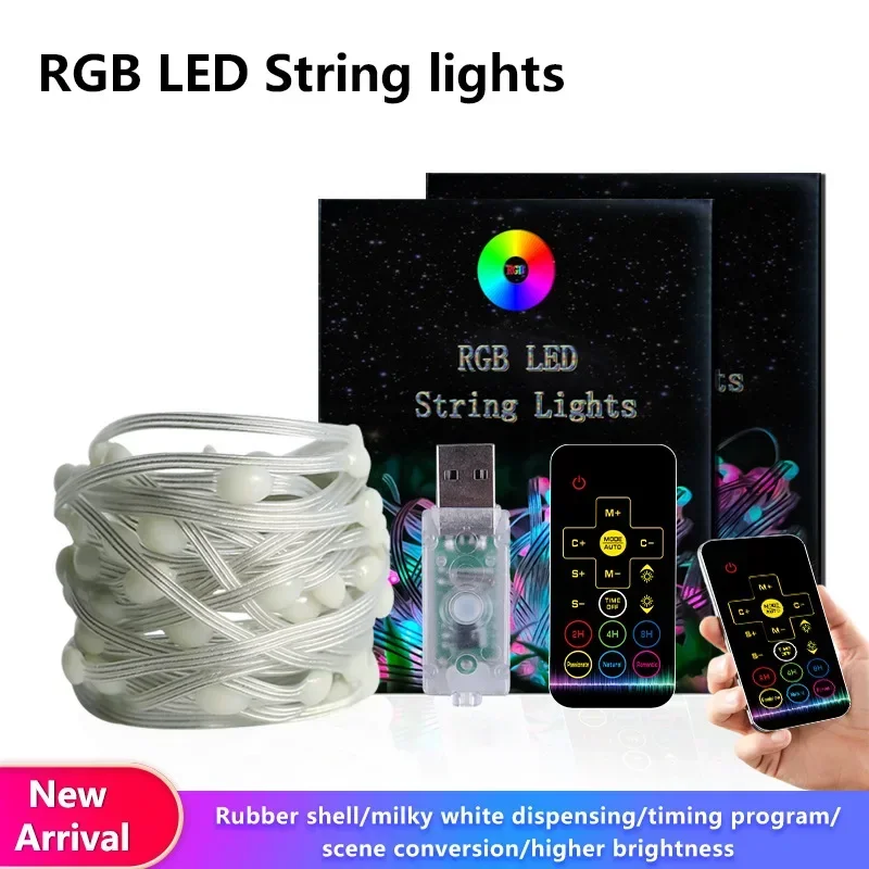 Lampu garis kulit Glitter led 10m Natal, lampu peri garis kulit dekorasi pintar multifungsi tahan air RGB