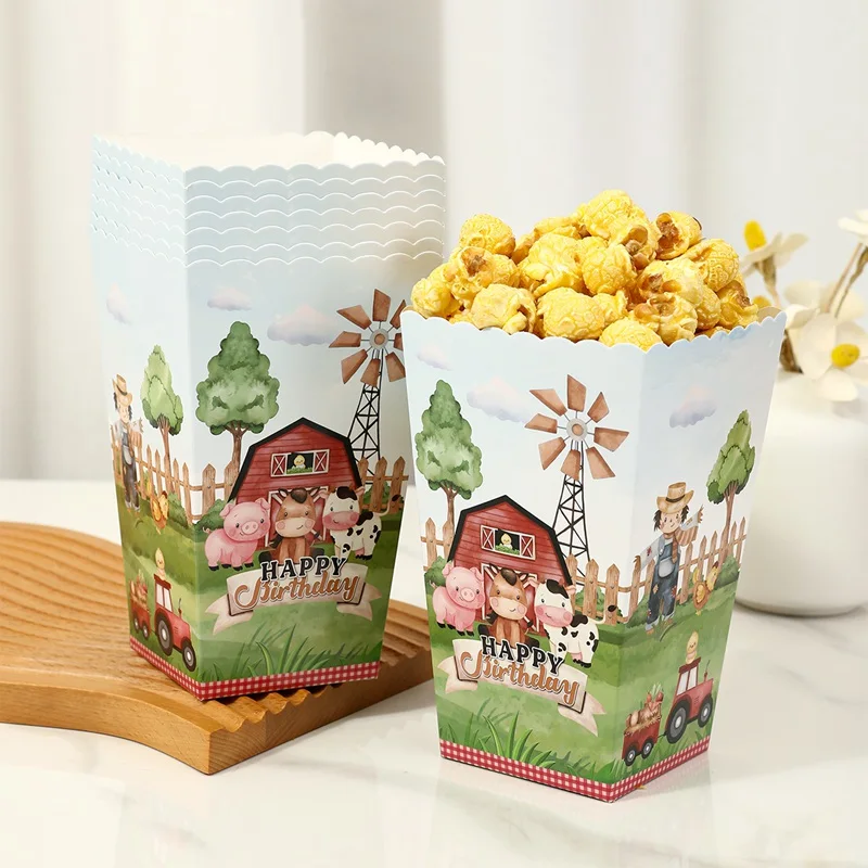 Farm Animal Popcorn Box Candy Gift Box Cookie Containers Farm Theme Birthday Party Decorations Kids Baby Shower Favors Supplies