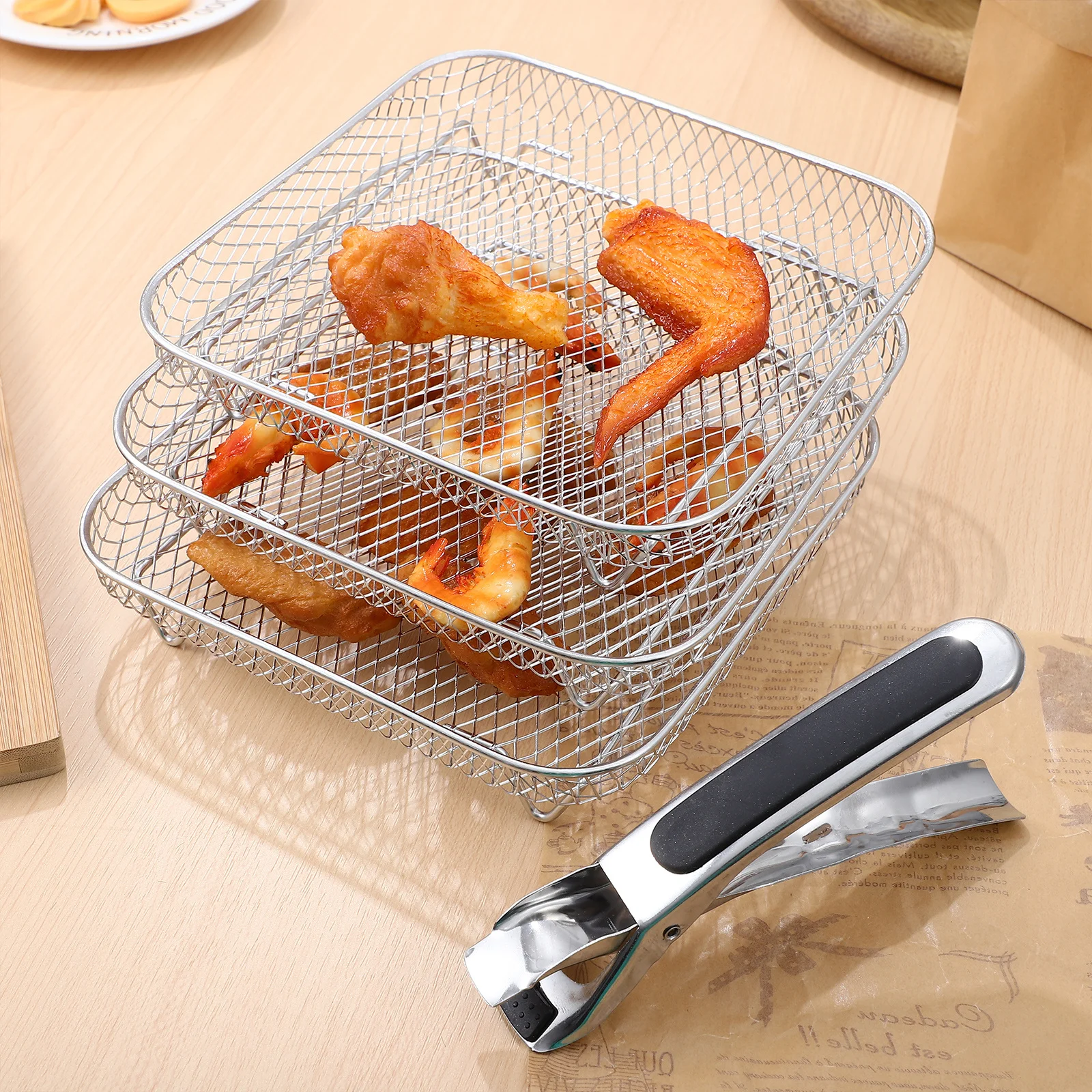 

3Pcs Stainless Steel Air Fryer Racks Uniform Mesh Structure Smooth Edges Multi-Level Dehydrator Accessories for Snack