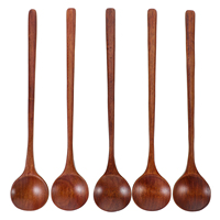 5 pcs Wooden Spoons 33Cm Natural Long Handle Stirring Spoon For Cooking Sauteing Mixing Food Grade Non-Scratch Kitchen