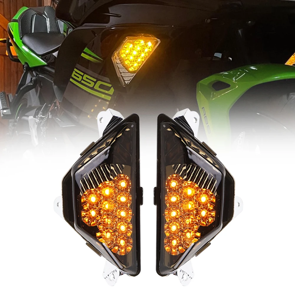 

Motorcycle Front Led Turn Signal Light For Kawasaki Ninja 250 300 400 650 1000 Z1000SX ZX-6R