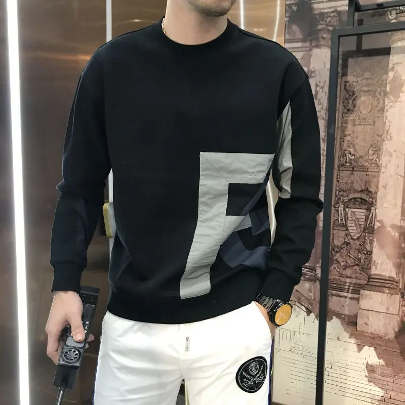 באביב גברים סתיו מכתב אופנתי תיקון פשוט מזדמן כל משחק סווטשירטים סביב הצוואר ארוך שרוול ארוך רופפים רופפים רופפים hombre hombre