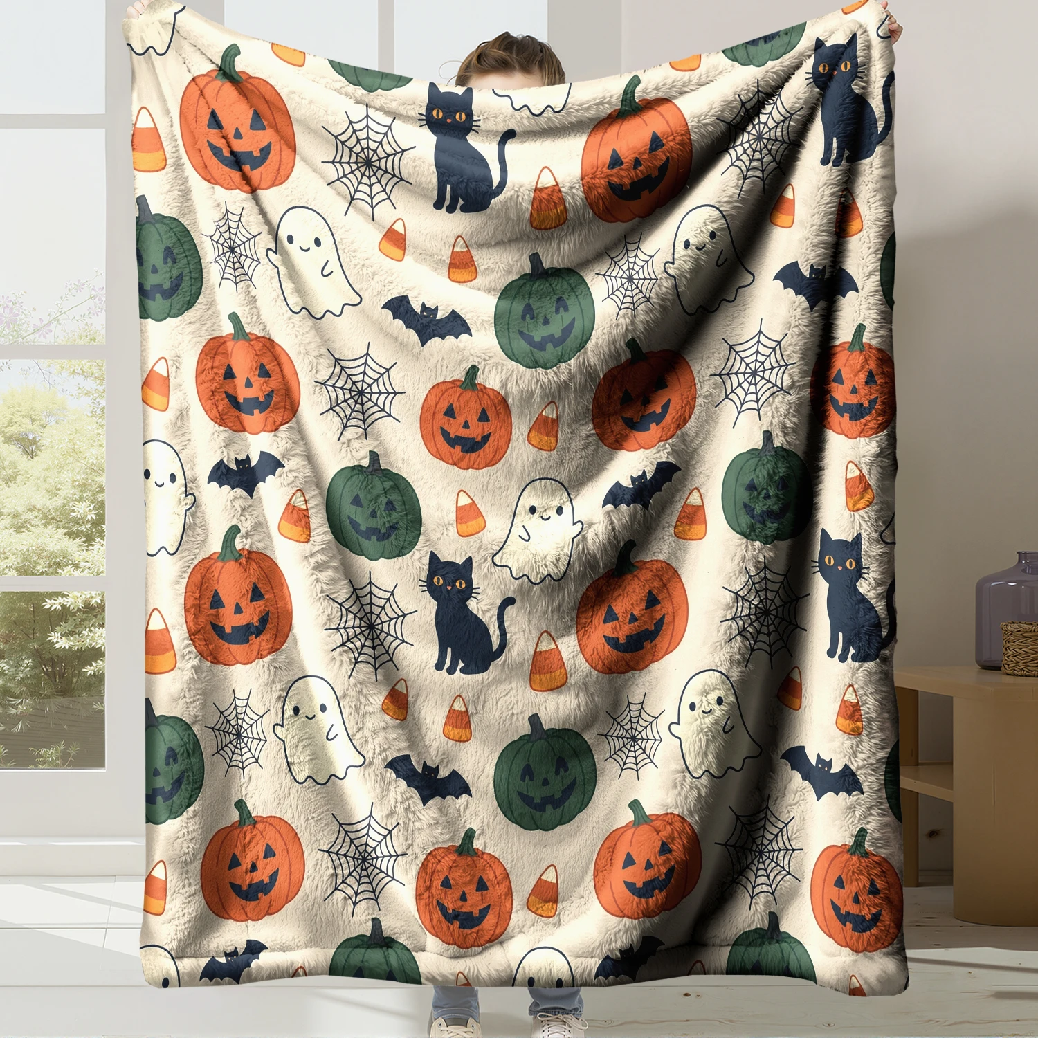 Soft Flannel Fleece Helloween Blanket Digital Print Super Warm Cozy Throw Blanket for Bed Couch Sofa Home Decor Gift,Style 03