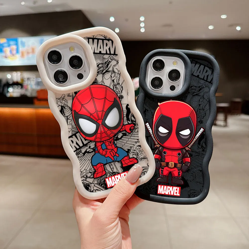 Mavel Iron Spider Man Deadpool Cover 3D Wave TPU Case For Apple Iphone 15 14 13 12 11 X XS XR 8 7 SE 6 6S Pro Max Plus Case Capa