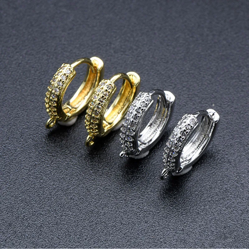 Color Remain Inoxidable Silver Gold Plated CZ Paved Round Hoop Earrings for DIY Jewelry Making