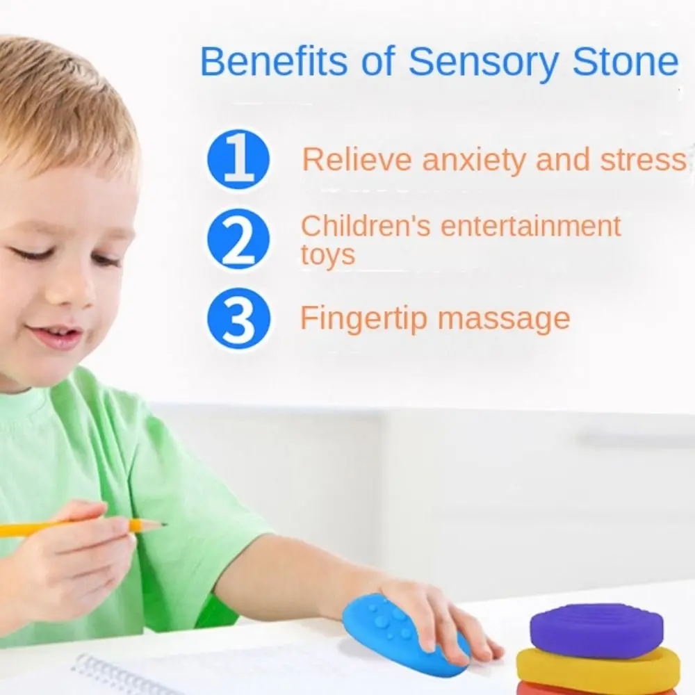 

6pcs/set Textured Soft Worry Stone Fidget Silicone Relaxing Children Sensory Stone No Noise Creative Textured Worry Rocks