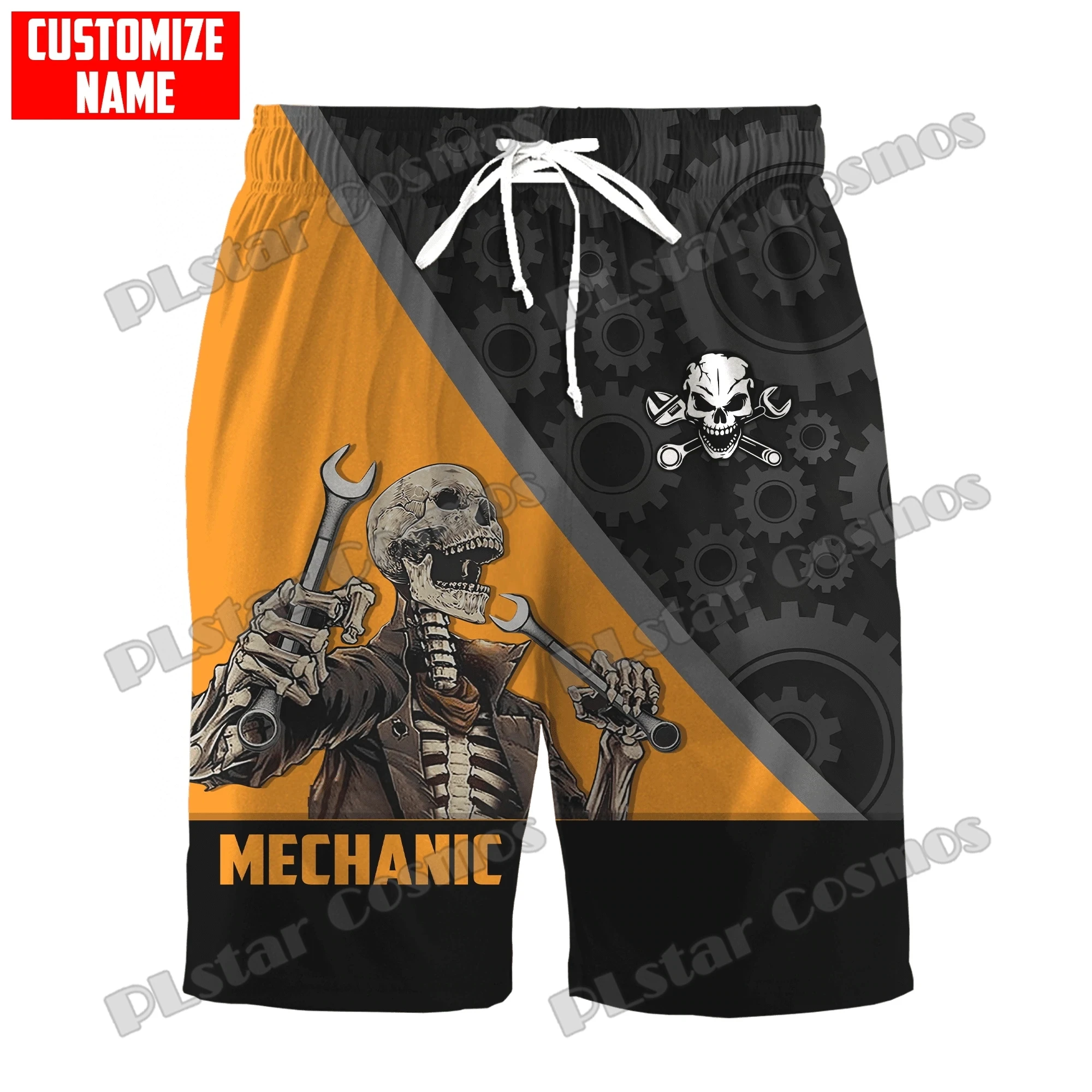 Customized Name Auto Mechanic Skull 3D Printed Men‘s Shorts Summer Harajuku Casual Unisex Polyester Regular Shorts DKD-12