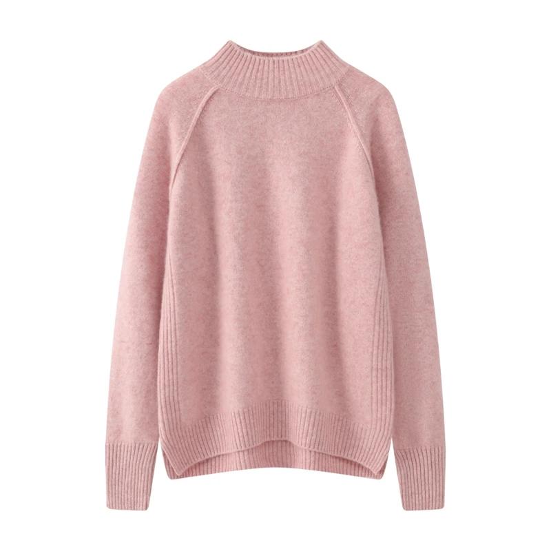 

New Women 100% Cashmere Sweater Mock Neck Long Sleeve Pullover Autumn Winter Basic Soft Warm Casual Cashmere Knitwear Korean Top