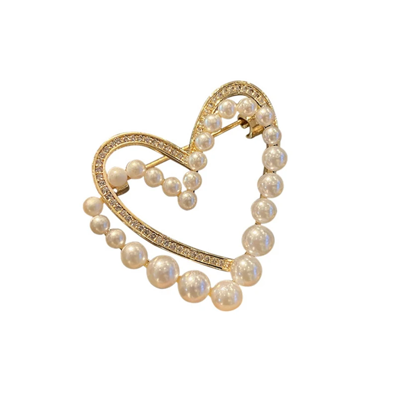 Classic Crystal Heart Pearl Brooch Pins Trendy Clothing Dress T-shirt Heart Scarf Brooches Crystal Silk Scarf Buckle Brooch