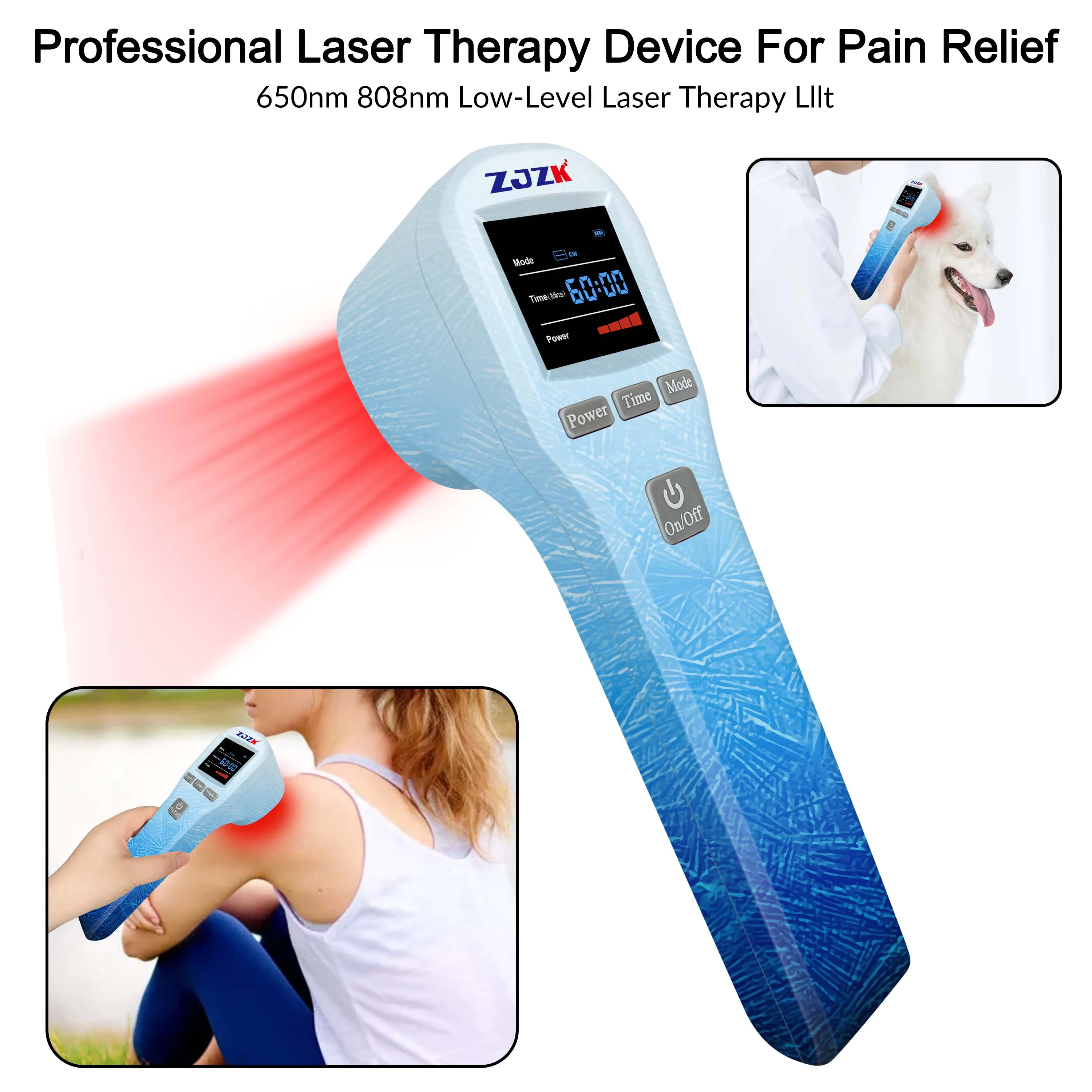 ZJZK Red Muscle Relaxer Low Level Cold Laser Therapy Pulse Device 650nmX16Diodes+808nmX4Diodes For Dogs Professional Leg Pain