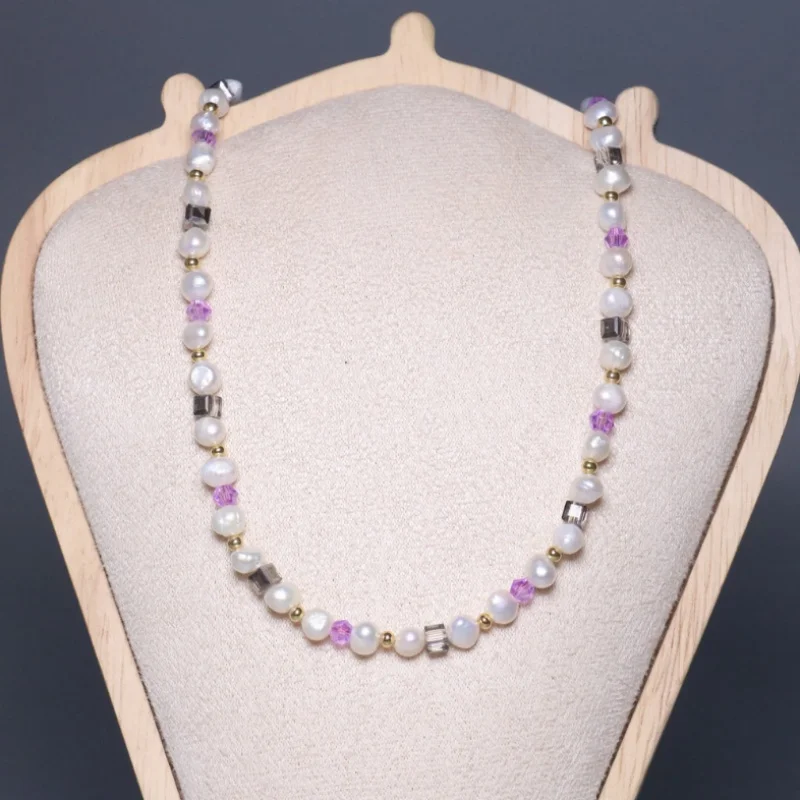 New Natural Gemstone Necklace for Women, Amethyst Smoke Crystal Stainless Steel Lobster Buckle, Fashionable and Exquisite Beads