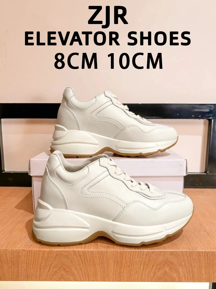 ZJR 10cm Elevator Shoes 8cm Women Increasing Shoes Chunky Platform Sneakers Real Leather High Quality Trainers Hidden Heel Shoes