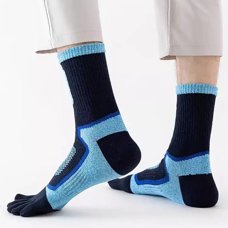 Men Five-Finger Cotton Crew Socks Breathable High Quality Knit Sock Soft Sports Solid Color Mountaineering, and Running Male Sox