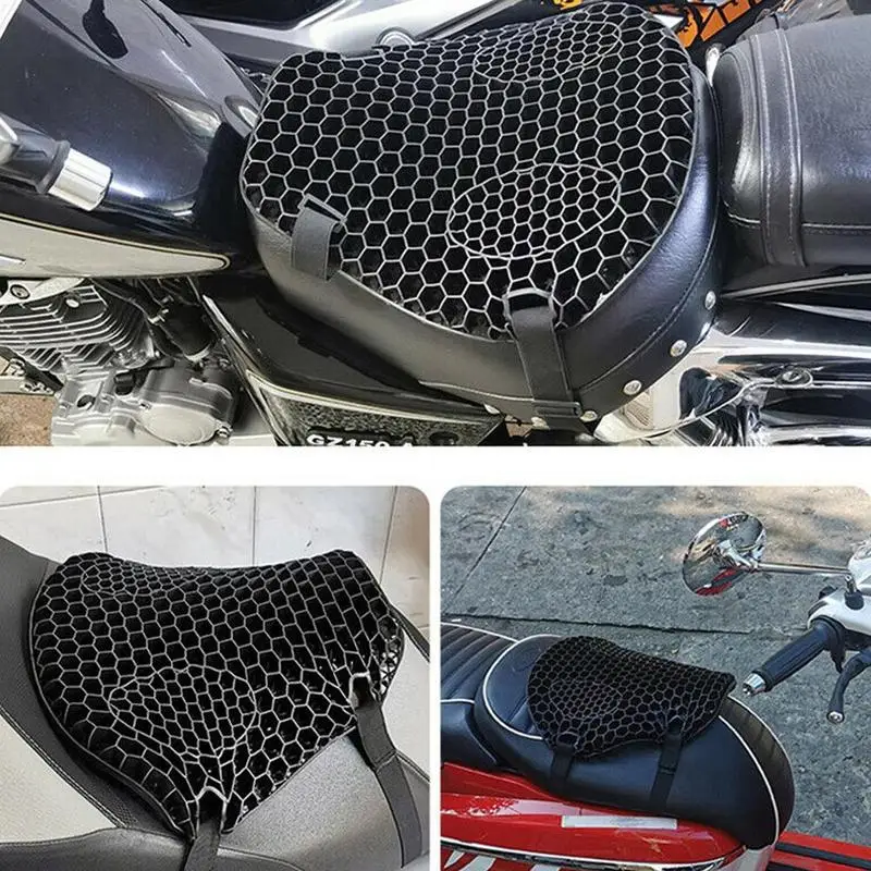 Cojín de asiento de Gel de panal para motocicleta, tela de malla 3D, funda cómoda de descompresión para Autobike, cojines de alivio absorbentes de golpes