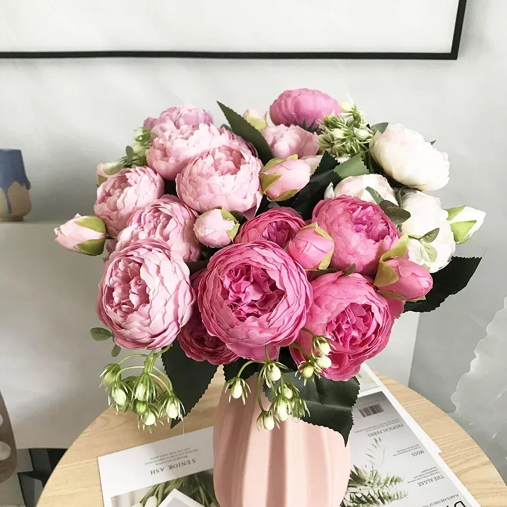 2025 hermosa rosa peonía flores artificiales de seda pequeño ramo de flores fiesta en casa decoración de boda de primavera flor falsa