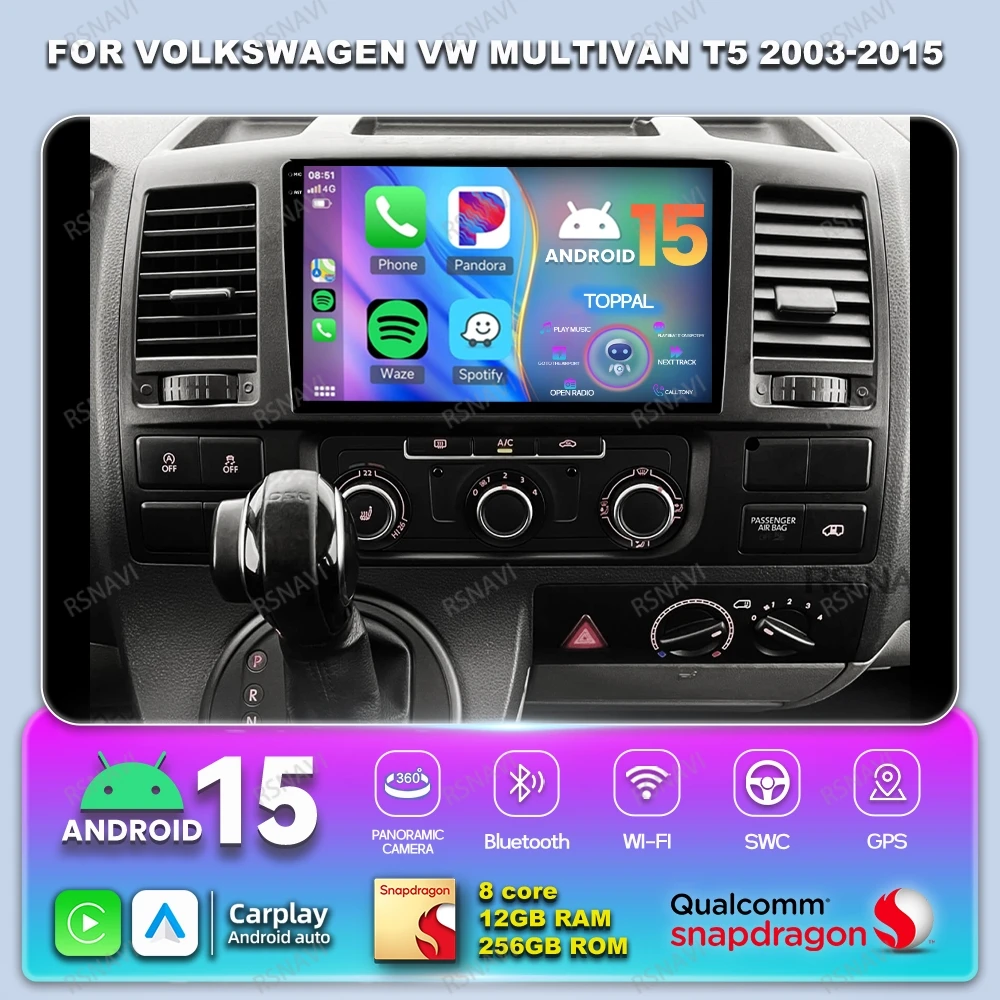 

Автомобильный радиоприемник Android 15 для Volkswagen VW Multivan T5 2003-2015 GPS 5G WIFI BT Viedo Player Navigation Head Unit Stereo QLED DSP
