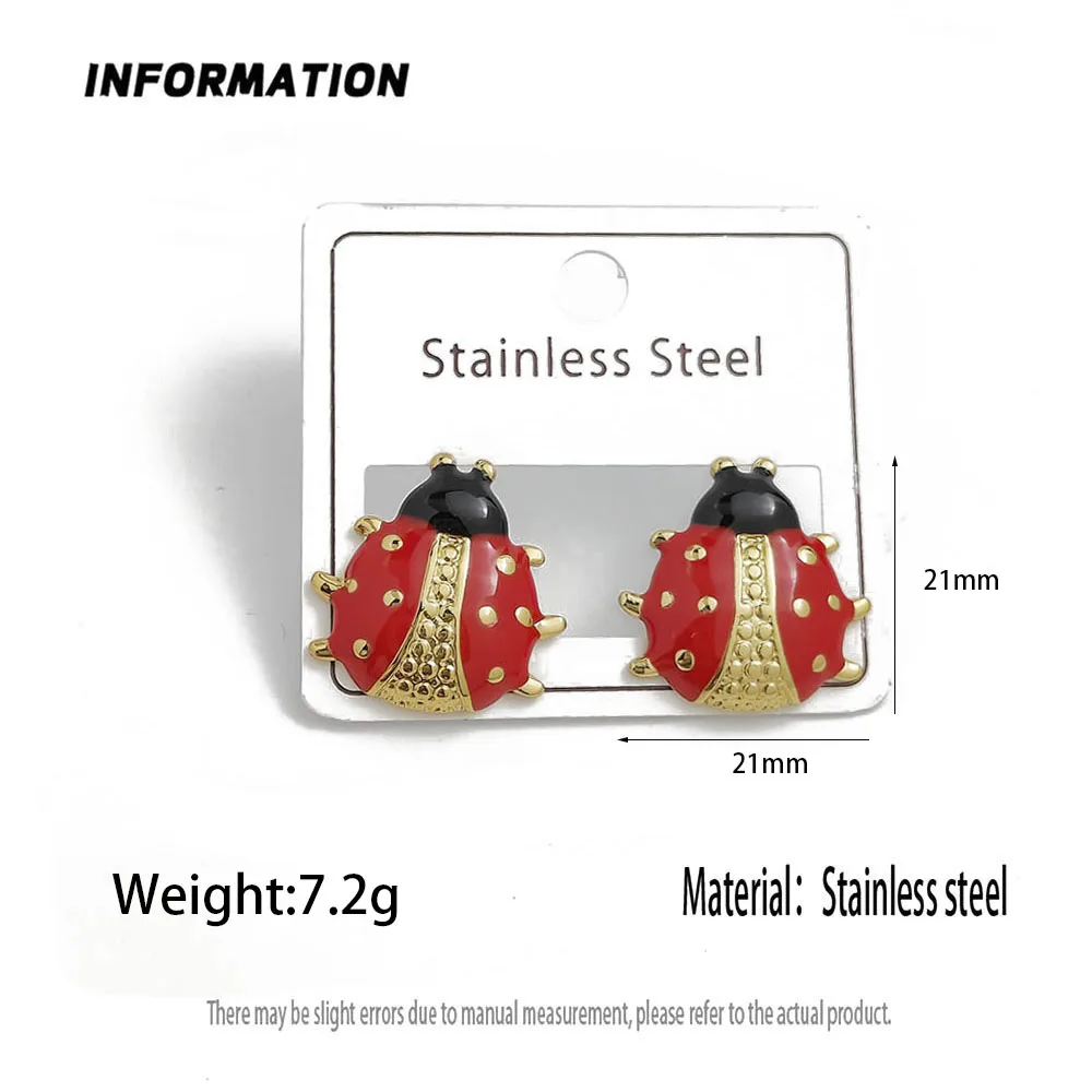 Trendy Beetle colorful enamel stainless steel earrings, waterproof and non-fading heavy metal earrings, wedding party gifts