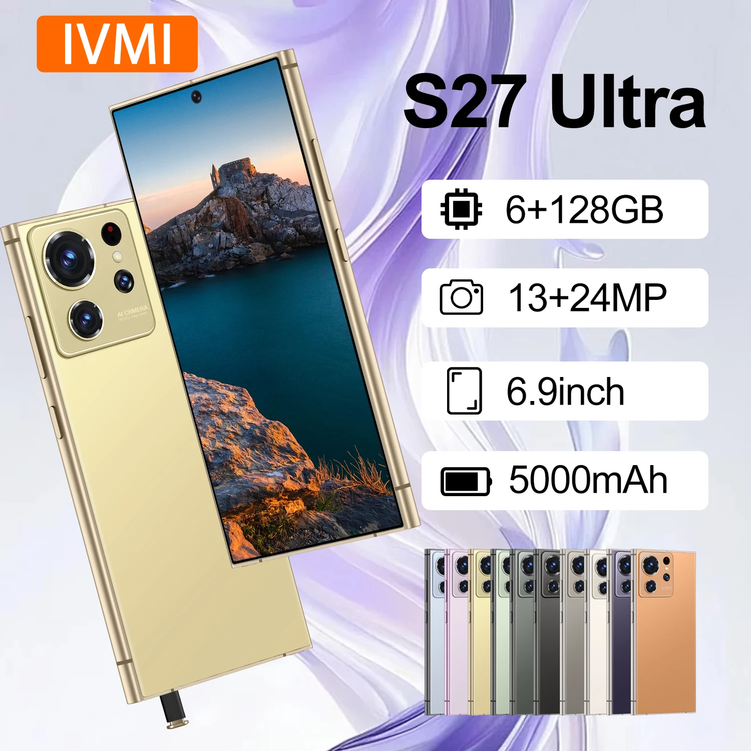 IVMI High-quality Global S27 Ultra Smartphone 6GB+128GB 13+24MP 6.9'' Mobile Phones Android12 4G Dual SIM Camera Cheap Cellphone