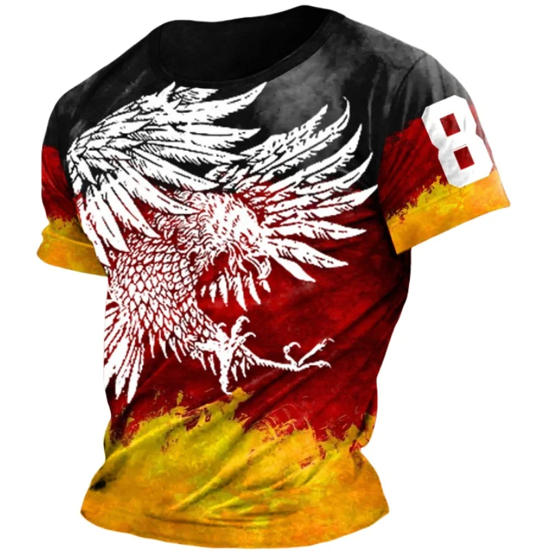 Retro Germany Eagle Print T-shirt Summer Germany Jersey O-Neck Loose Short Sleeve Deutschland Tee Shirt Street Tops Men Clothing