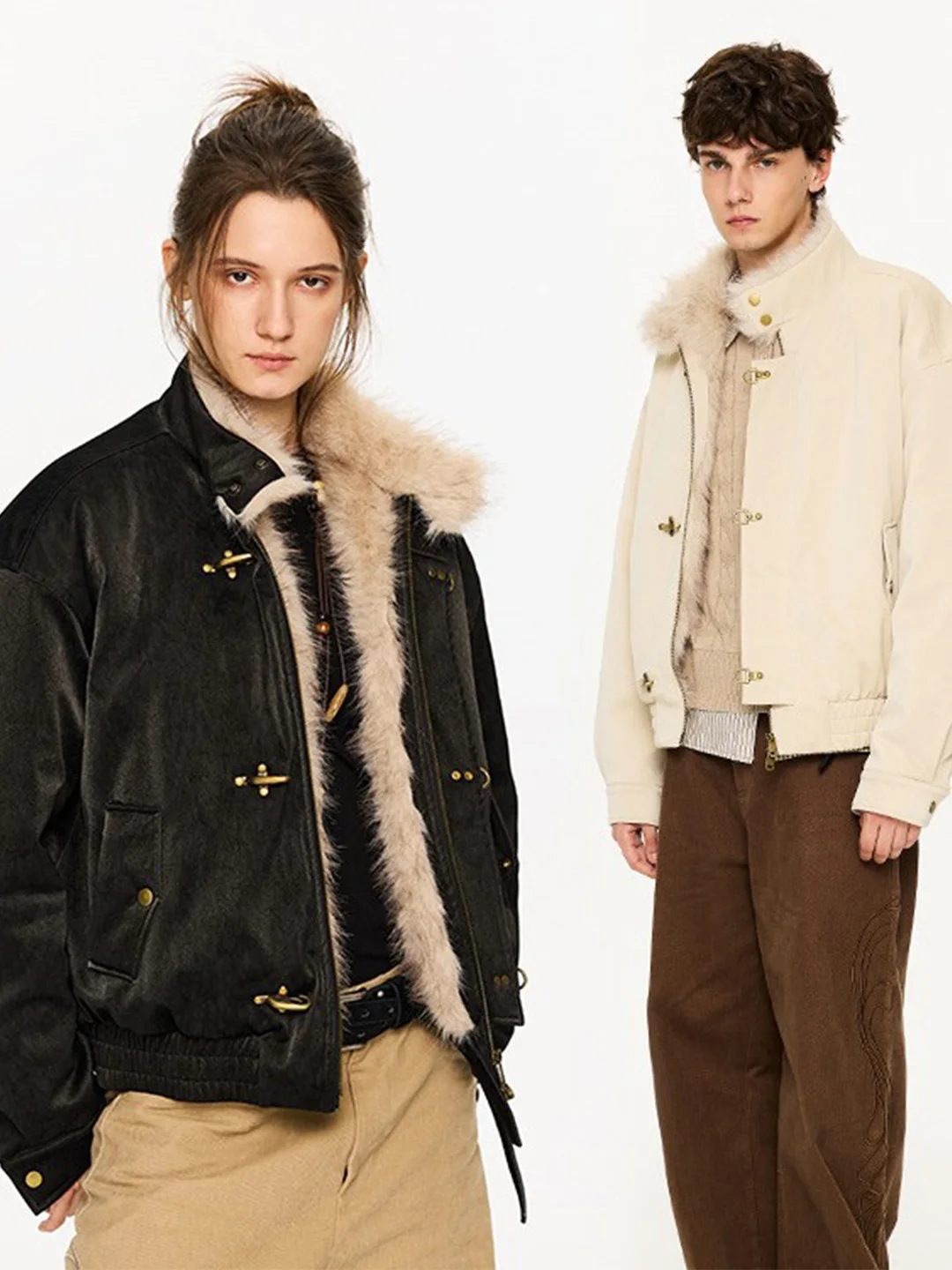 

Мужская зимняя куртка Harrington Aircrt из синей искусственной кожи с хлопковой подкладкой, с длинным мехом и воротником-стойкой, из кожи и меха