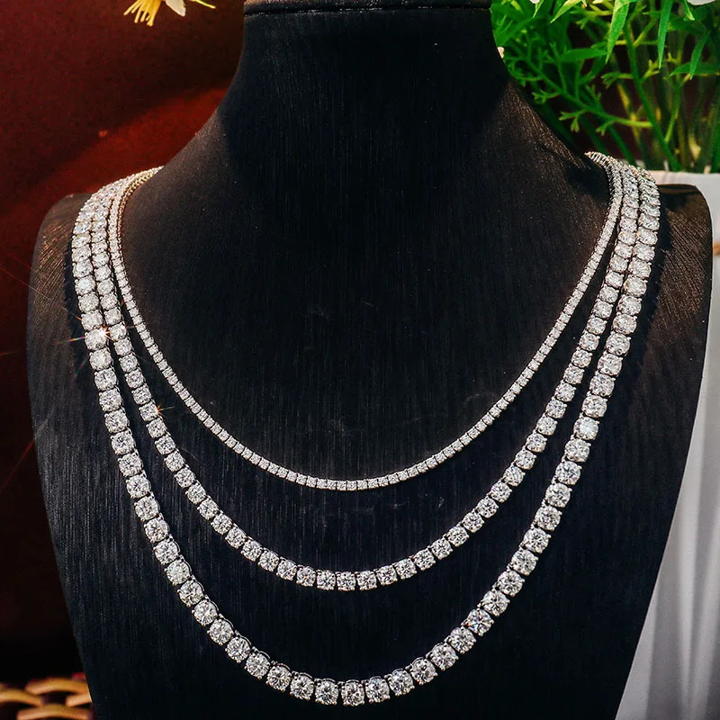 

Classic moissanite diamond tennis necklace chain 3mm 4mm 5mm 6mm stone size claw setting everyday wearing