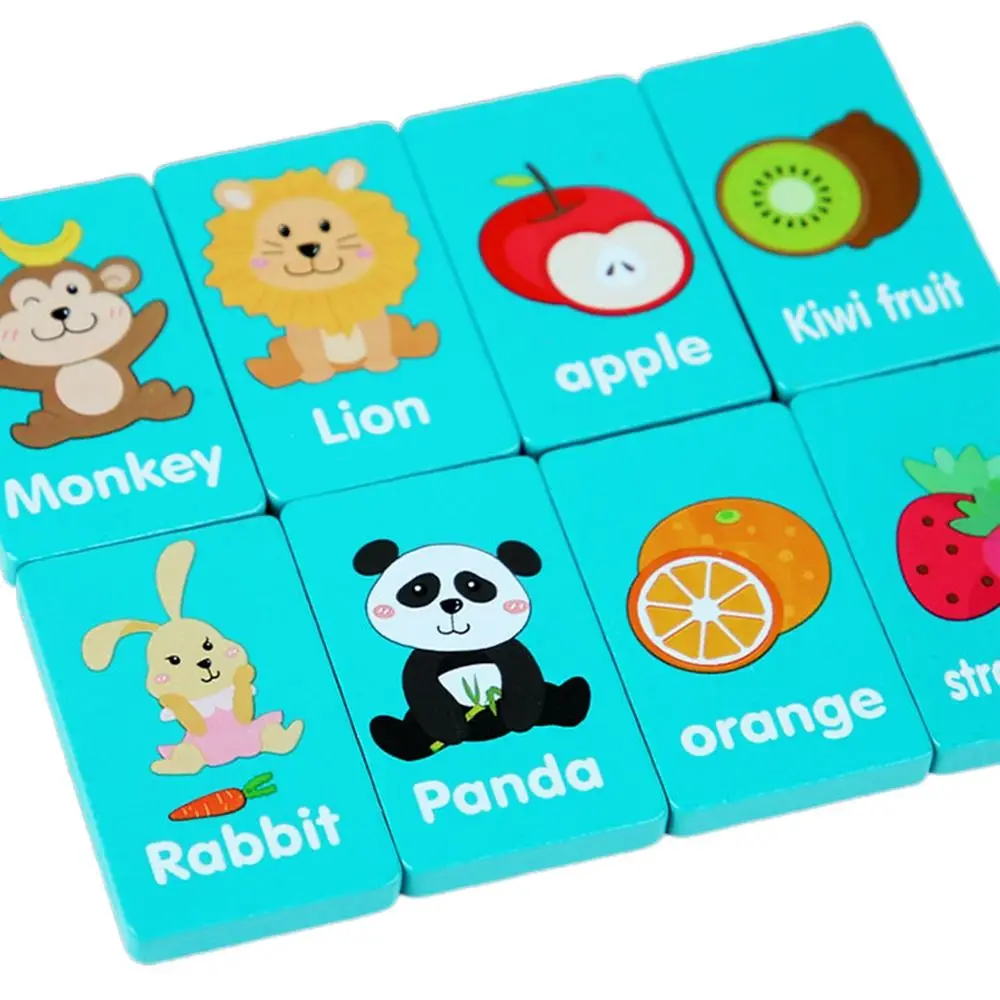36 STKS Creatieve Houten Ketting Spel Cartoon Fruit Dier Paar Bijpassende Matching Game Blauwe Houten Puzzel Leren