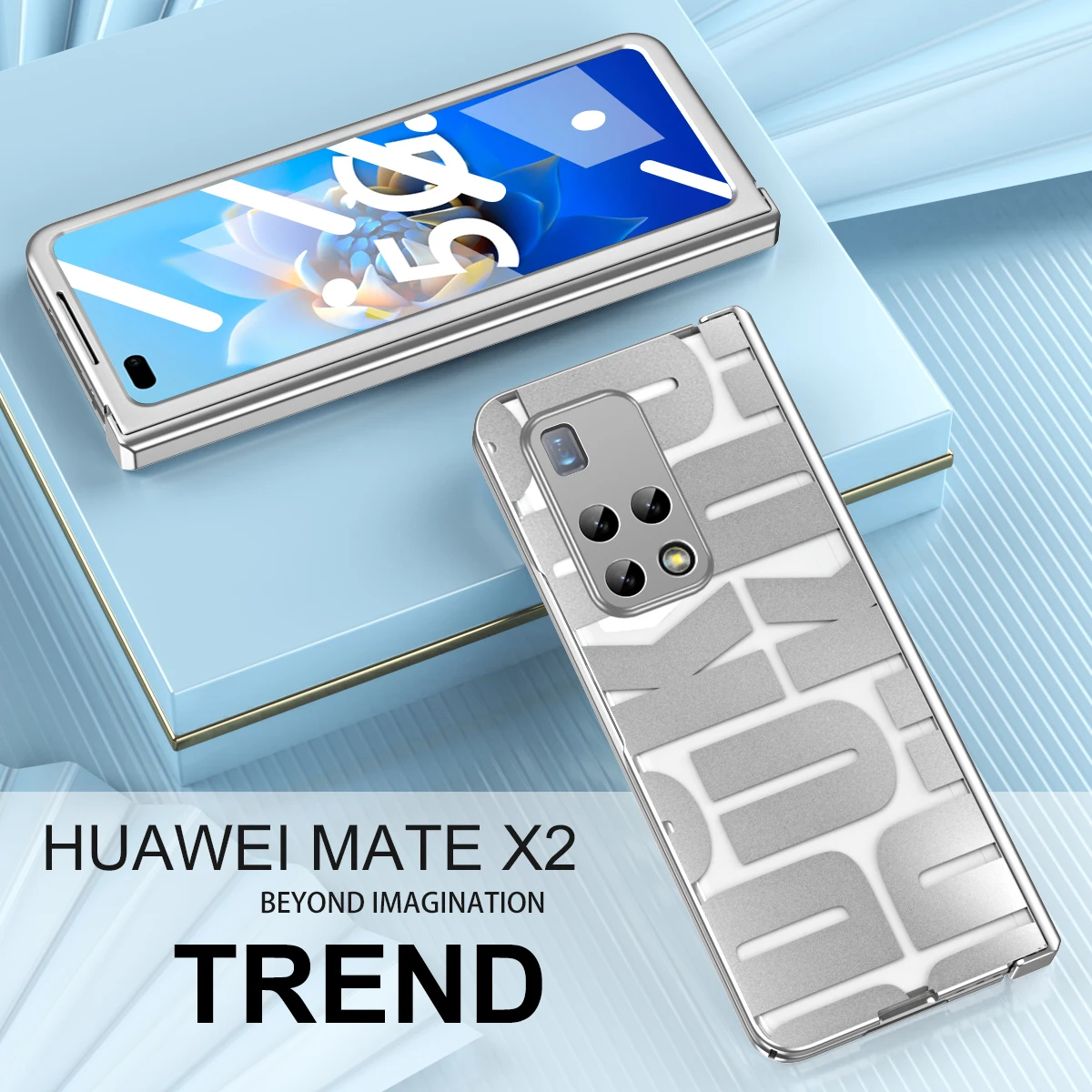 Letter Case For Huawei Mate X2 Luxury Plating Transparent Case Mate X 2 Shockproof And Anti-fall Equipped With Glass Front Film