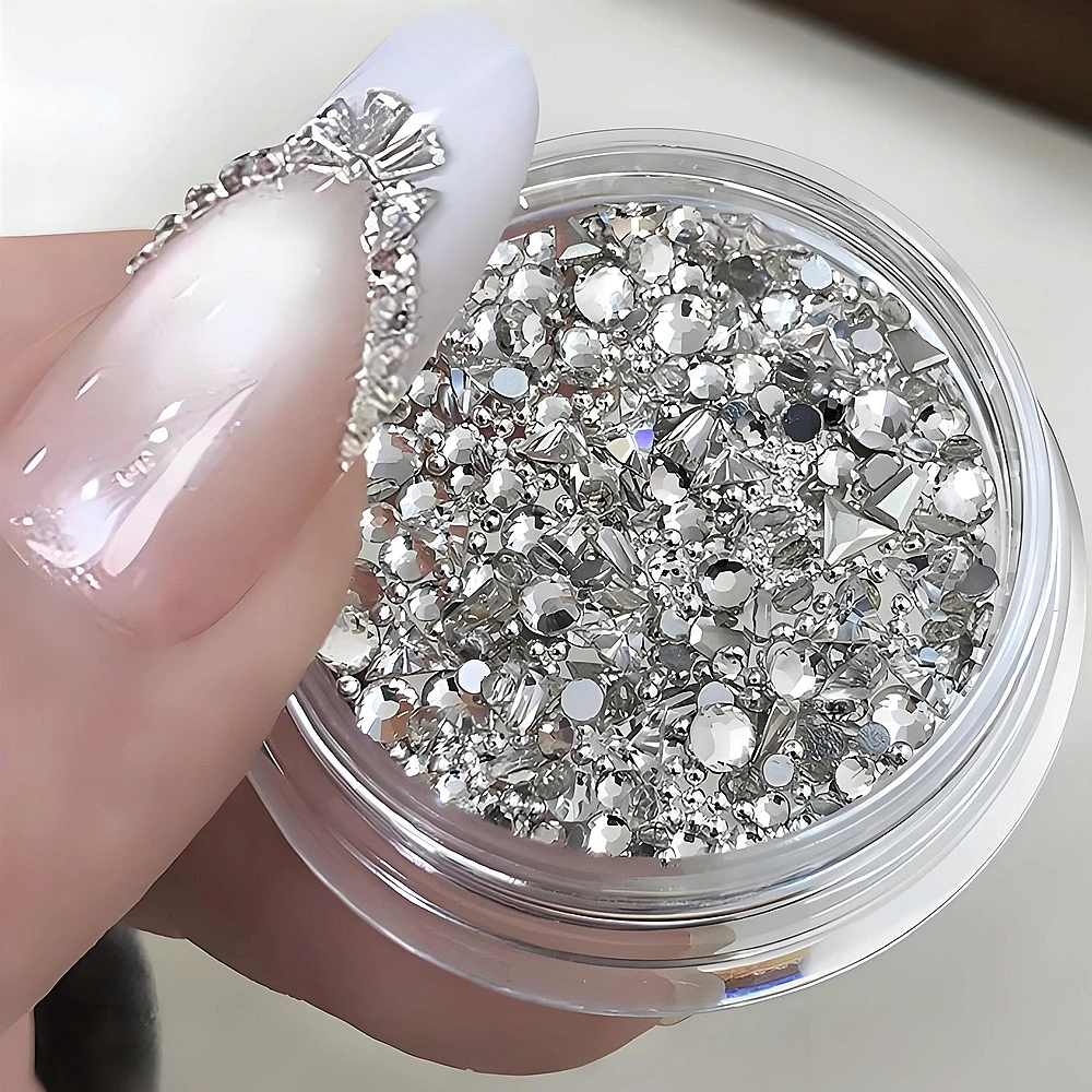 

1Pot Mini Steel Ball 3D Flatback Nail Art Rhinestone Bow Parts Accessories For Nails Decoration Manicure Decor Supplies Material
