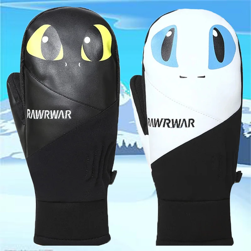 

Winter Skiing Gloves Waterproof 2025 Men Women Warm Cartoon Guantes Snow Clothes Outdoor Sports Skiing Cycling Windproof Mittens